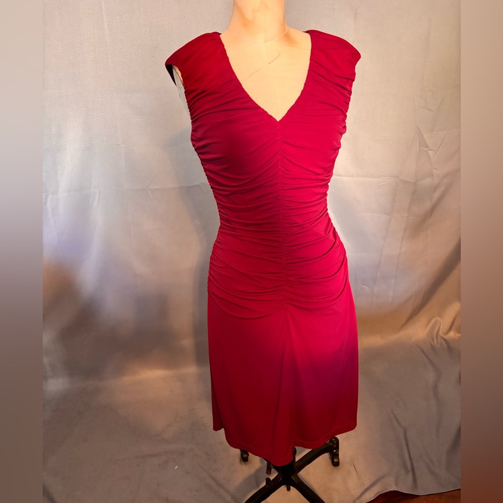 Calvin Klein Red Ruched Sheath Midi Dress